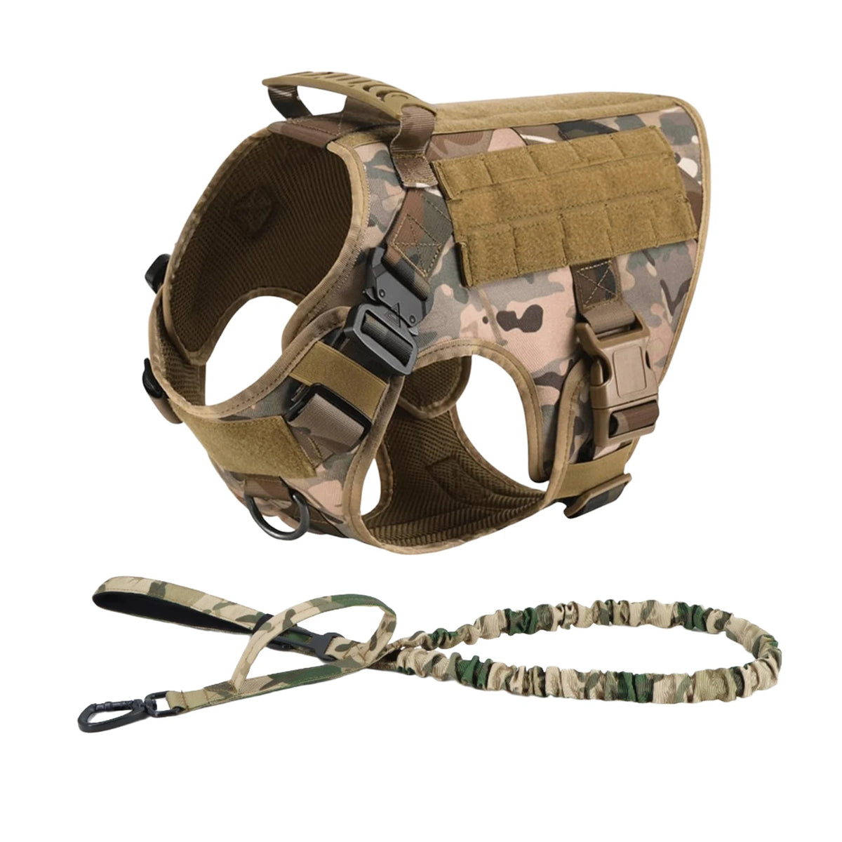 PETRAVEL Tactical Dog Harness Collar And Leash With Molle Pouches