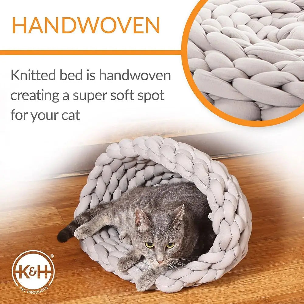 Handwoven Round Knitted Polyester Pet Bed For Cats