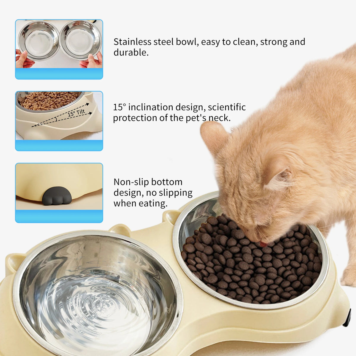 Double Stainless Steel Pet Bowls With Non Slip Base