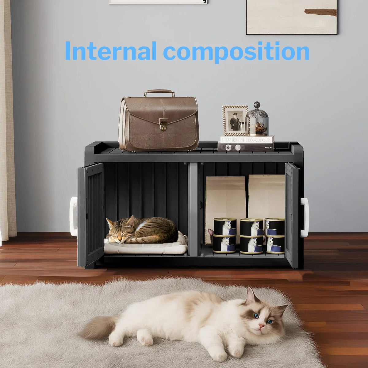 Double Door Resin Outdoor Cat House With Pet Storage Cabinet