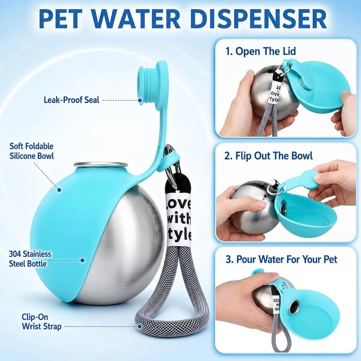 Leak Proof Pet Travel Water Bottle With Foldable Bowl