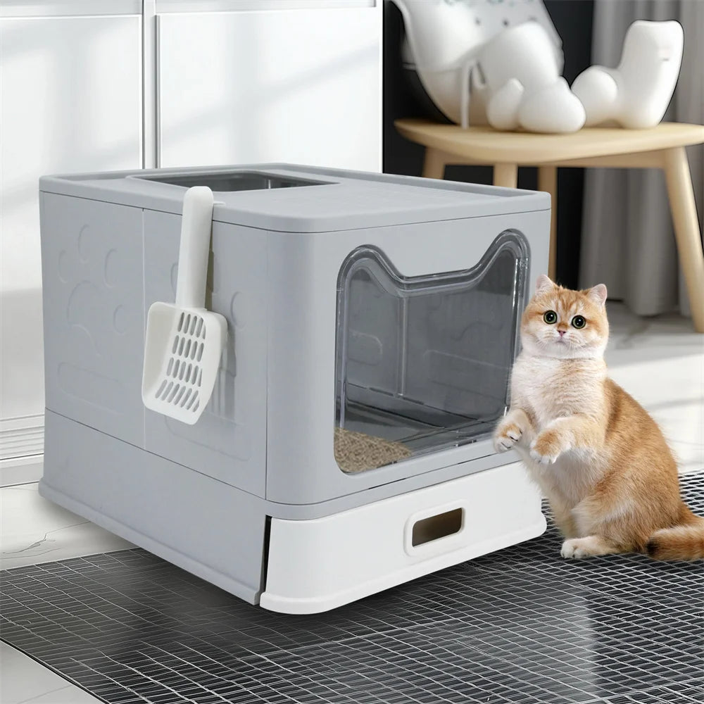Enclosed Stainless Steel Cat Litter Box With Lid And Scoop