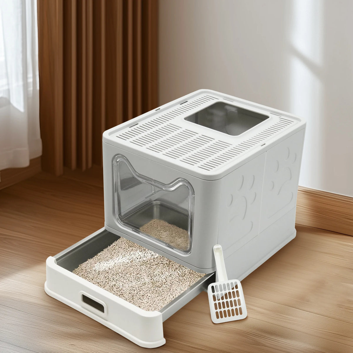 Premium Enclosed Stainless Steel Cat Litter Box With Scoop