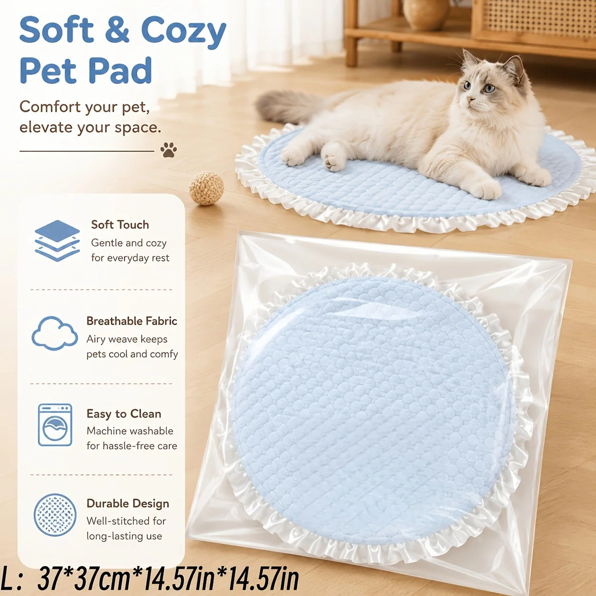 Breathable Ruffled Ice Silk Cooling Pet Mat For Cats And Dogs