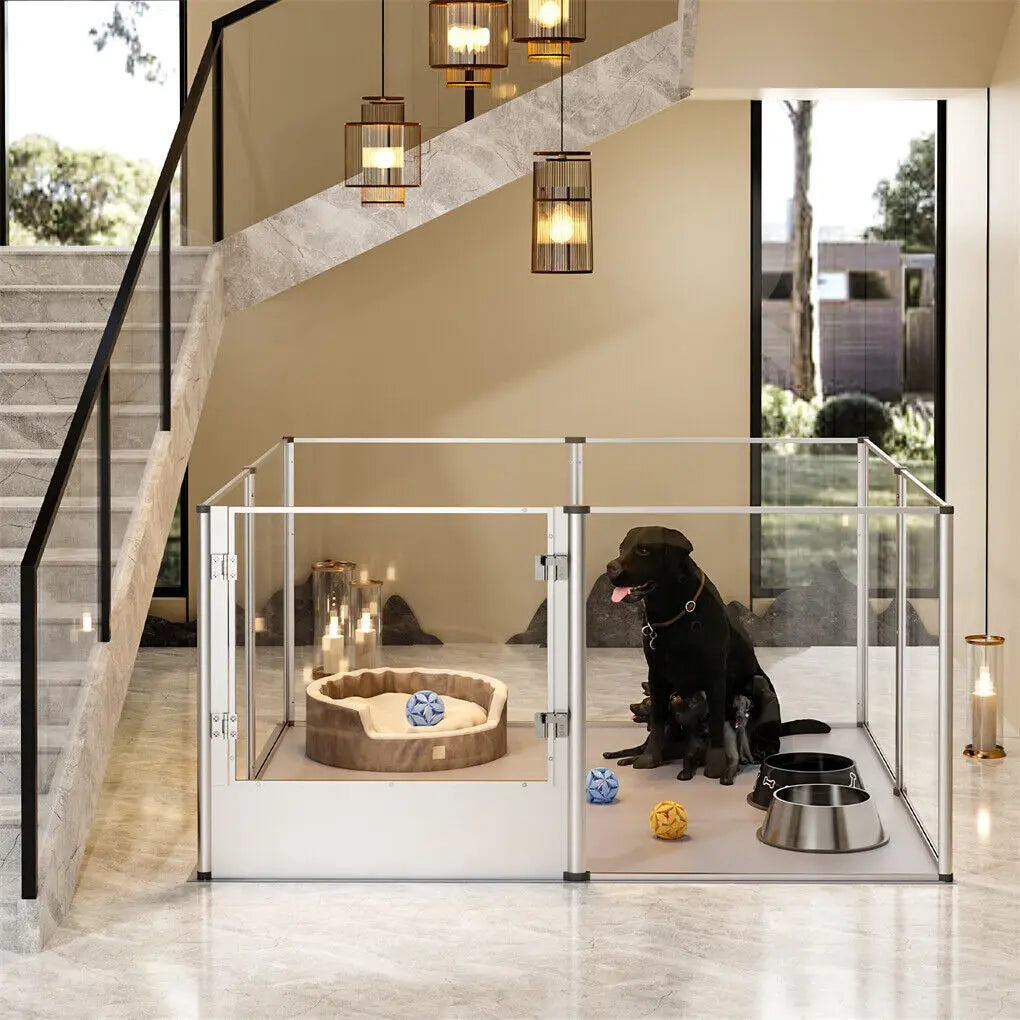 Bingopaw Clear Acrylic Pet Playpen With Waterproof Pad For Small Pets