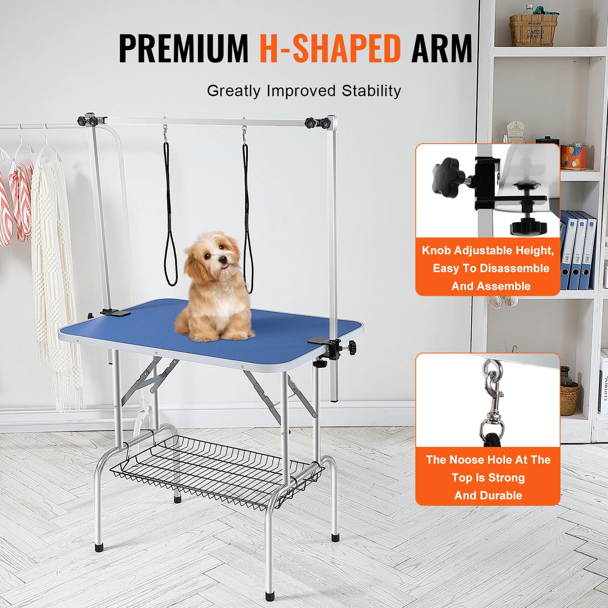 Foldable Metal Pet Grooming Table With Loop And Safety Clamp