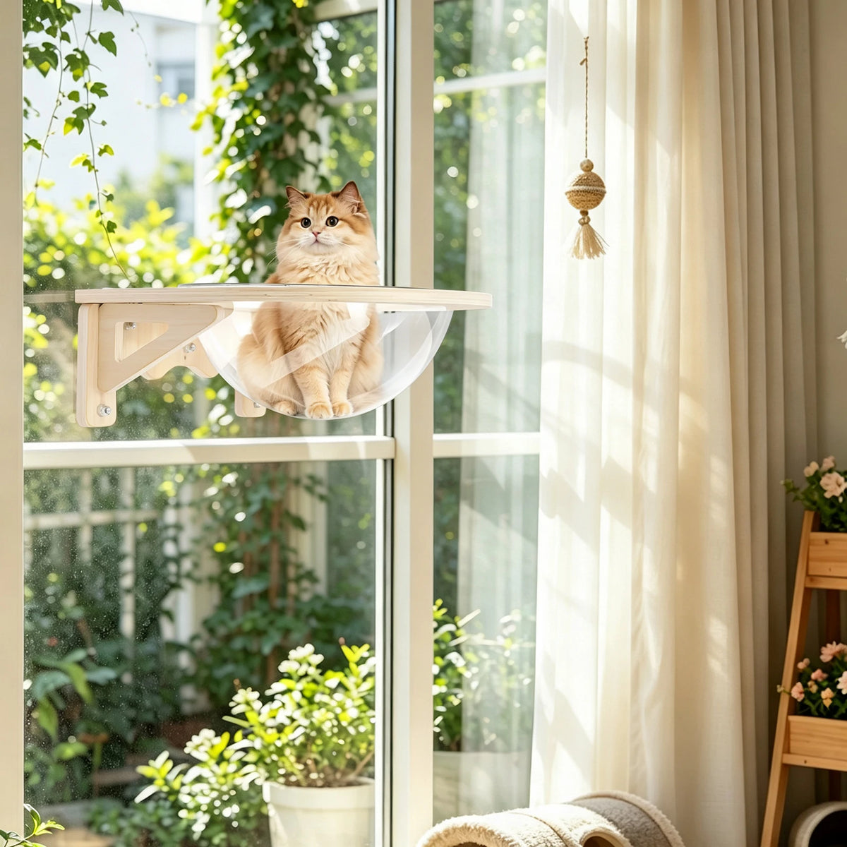 Wall Mounted Wooden Cat Capsule Bed With Clear Viewing Window