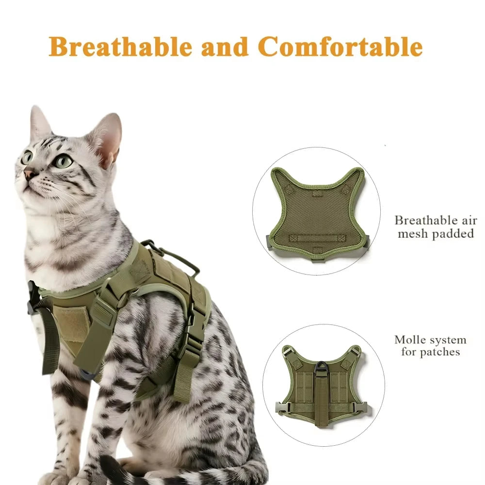 Adjustable Tactical Cat Harness With Leash And Top Carry Handle
