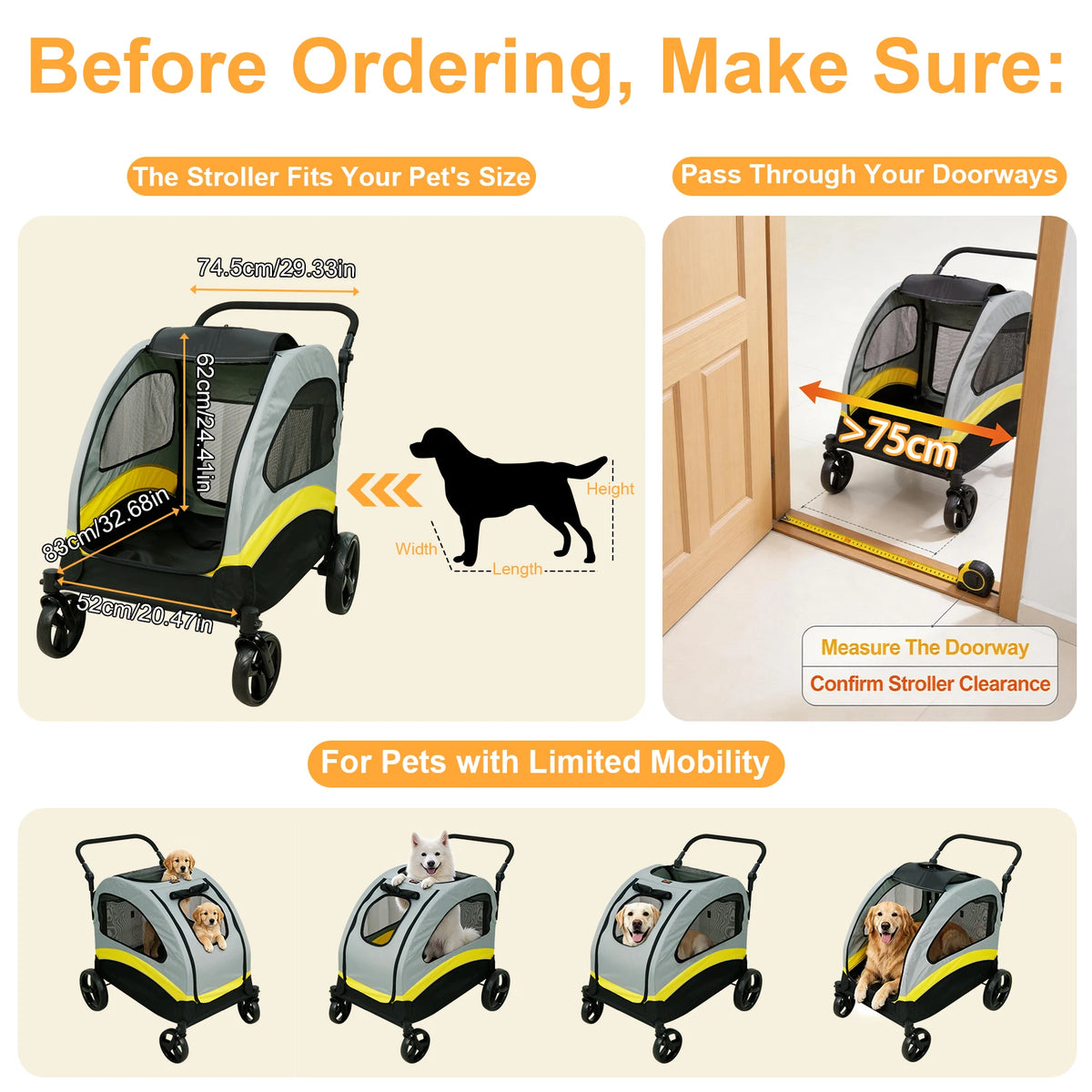 Foldable Four Wheel Dog Stroller for Comfortable Travel and Walks