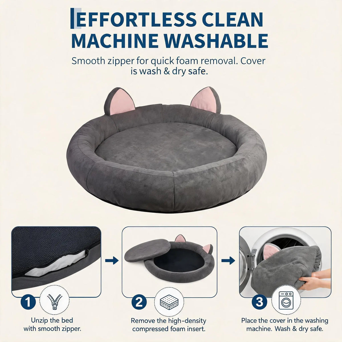 HiMISS Orthopedic Memory Foam Dog Bed With Washable Waterproof Cover
