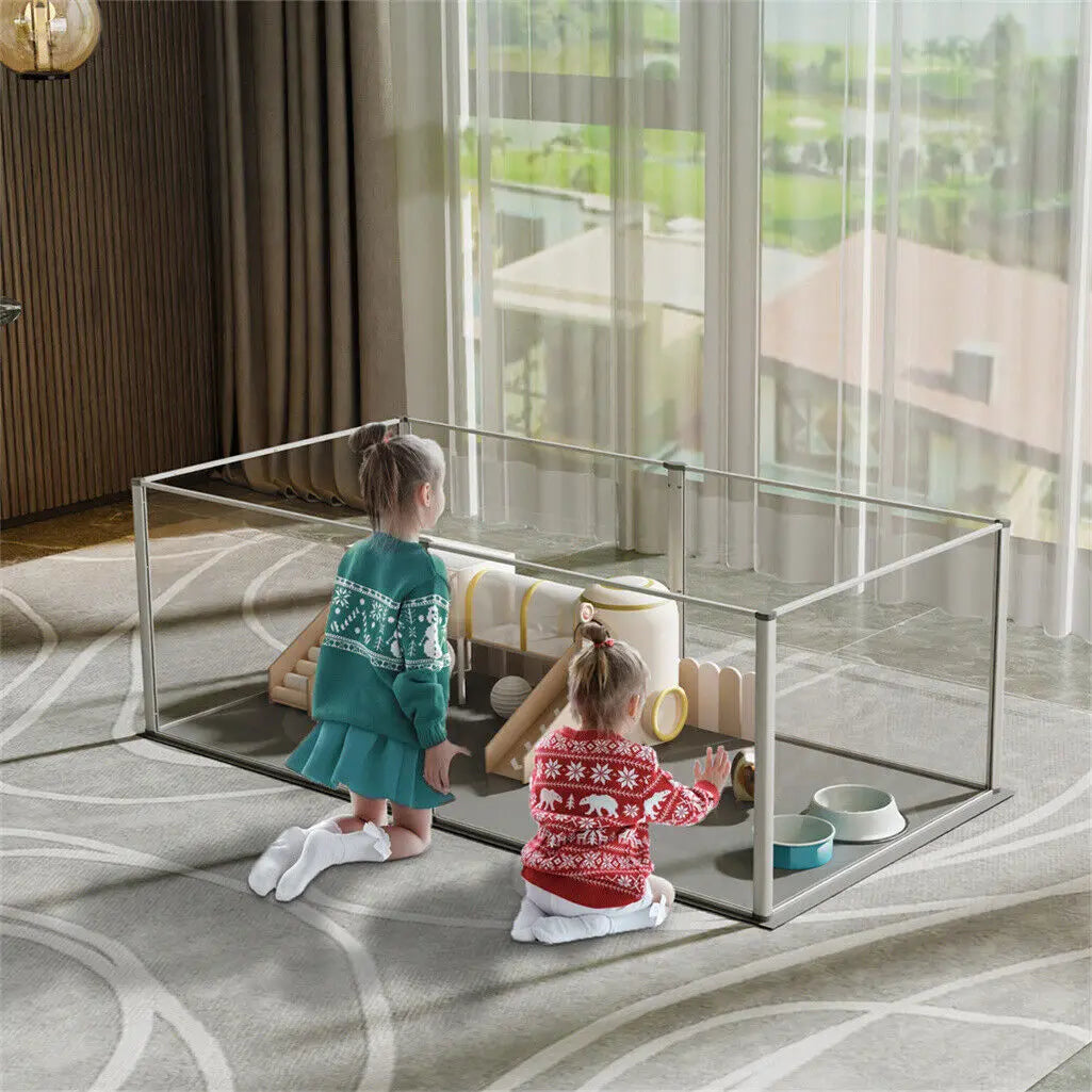 Bingopaw Clear Acrylic Pet Playpen With Waterproof Pad For Small Pets