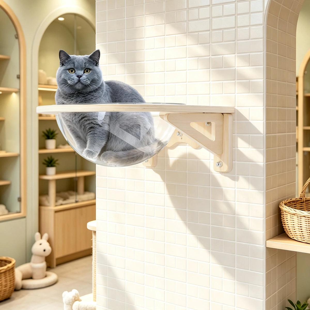 Wall Mounted Wooden Cat Capsule Bed With Clear Viewing Window