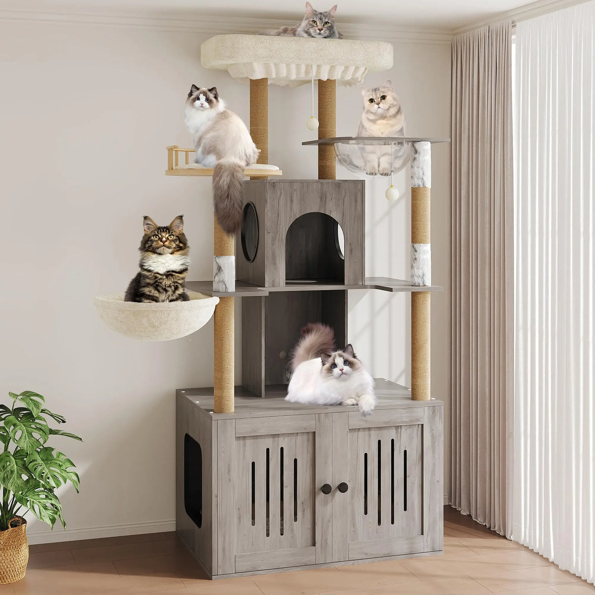 Studyset Multi Level Cat Tree With Hidden Litter Box Enclosure