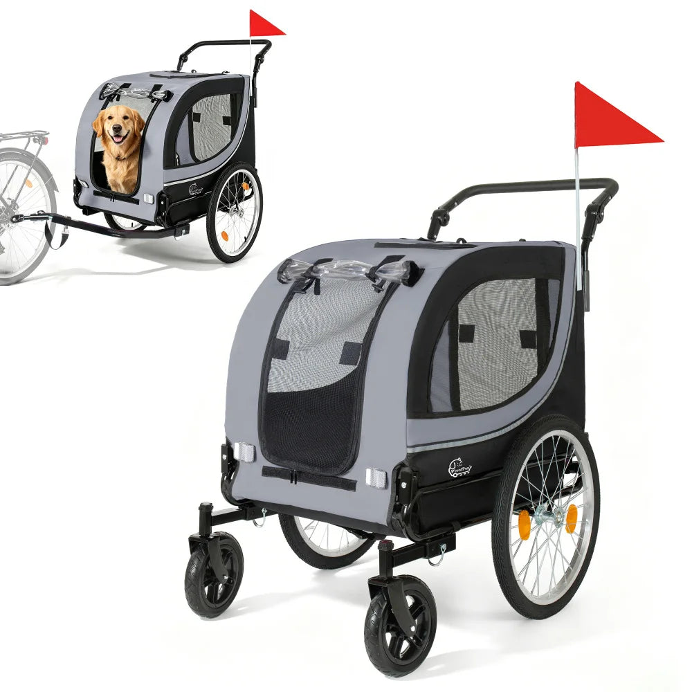 Foldable 2-in-1 Pet Bike Trailer and Stroller for Dogs