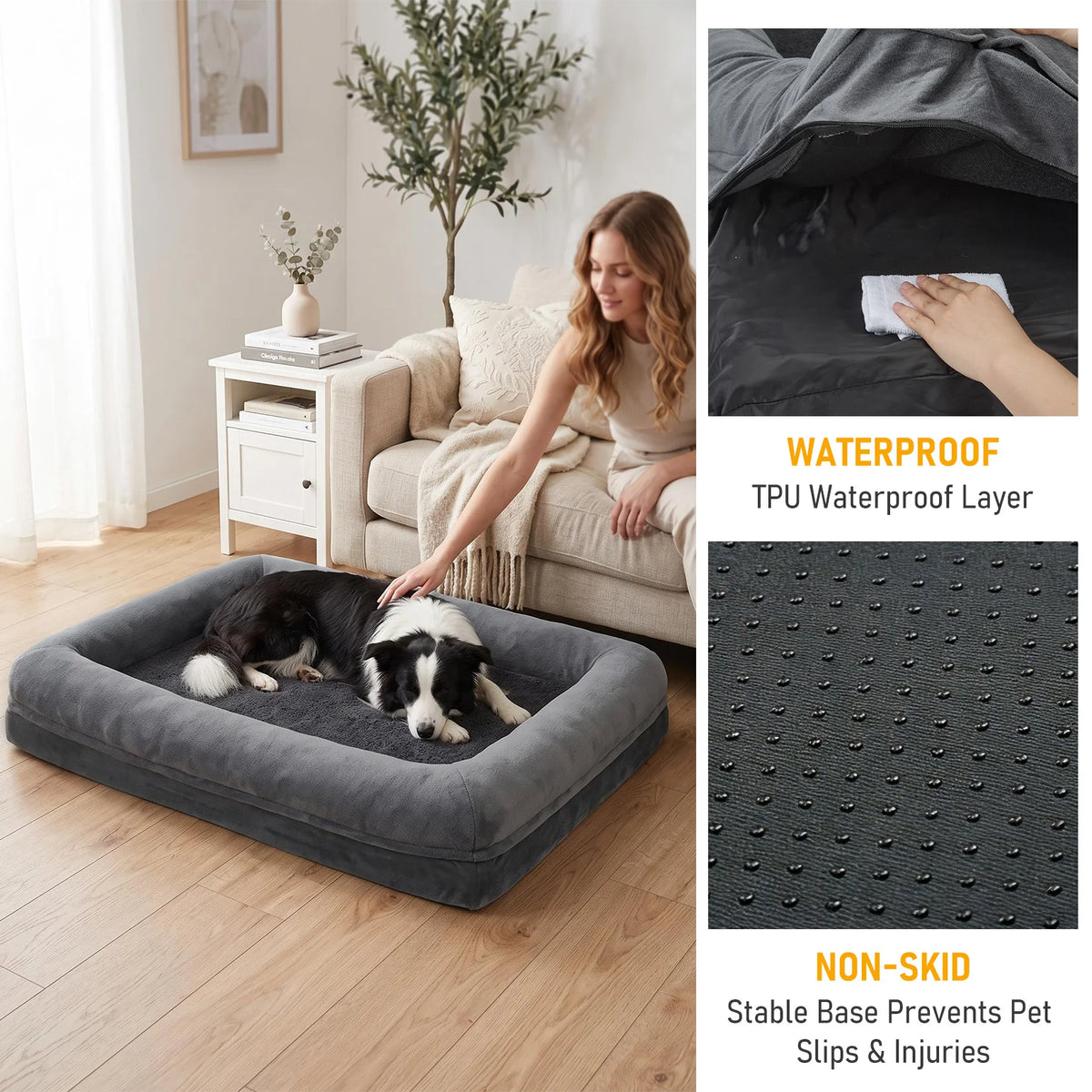 OUTWIND Washable Orthopedic Dog Bed With Bolster Raised Sides