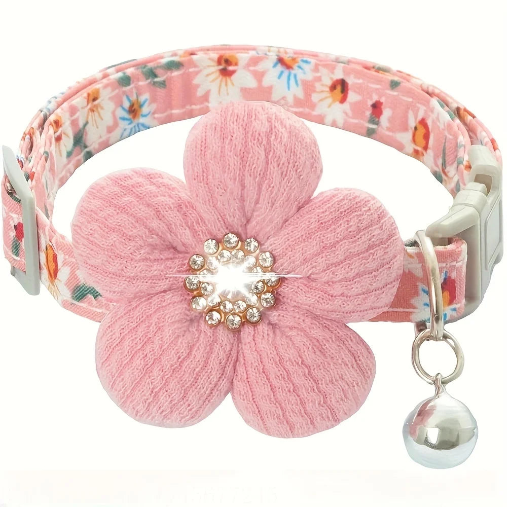 Soft Adjustable Floral Pet Collar with Flower Charm and Bell
