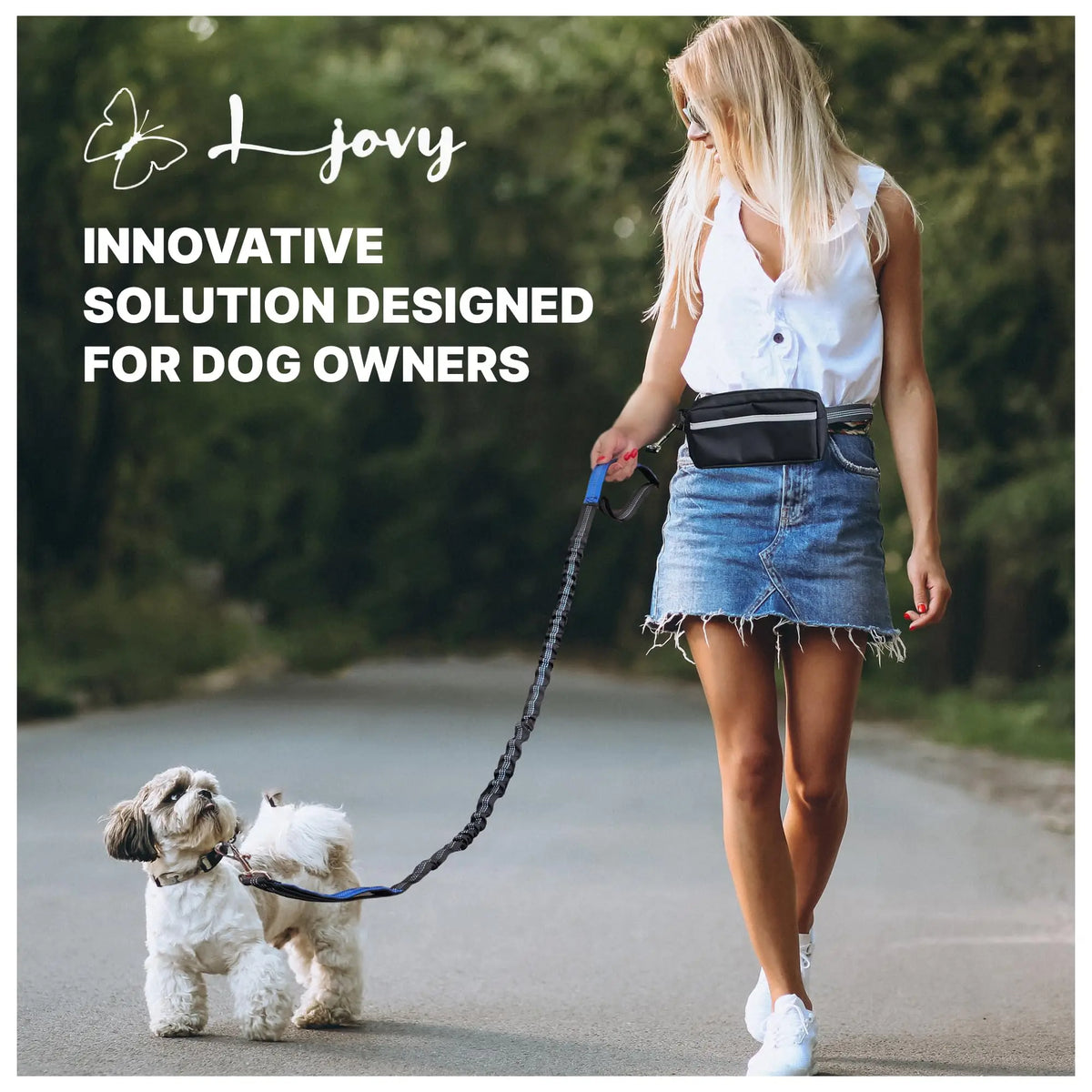 Hands Free Dog Leash With Waist Belt And Reflective Handles