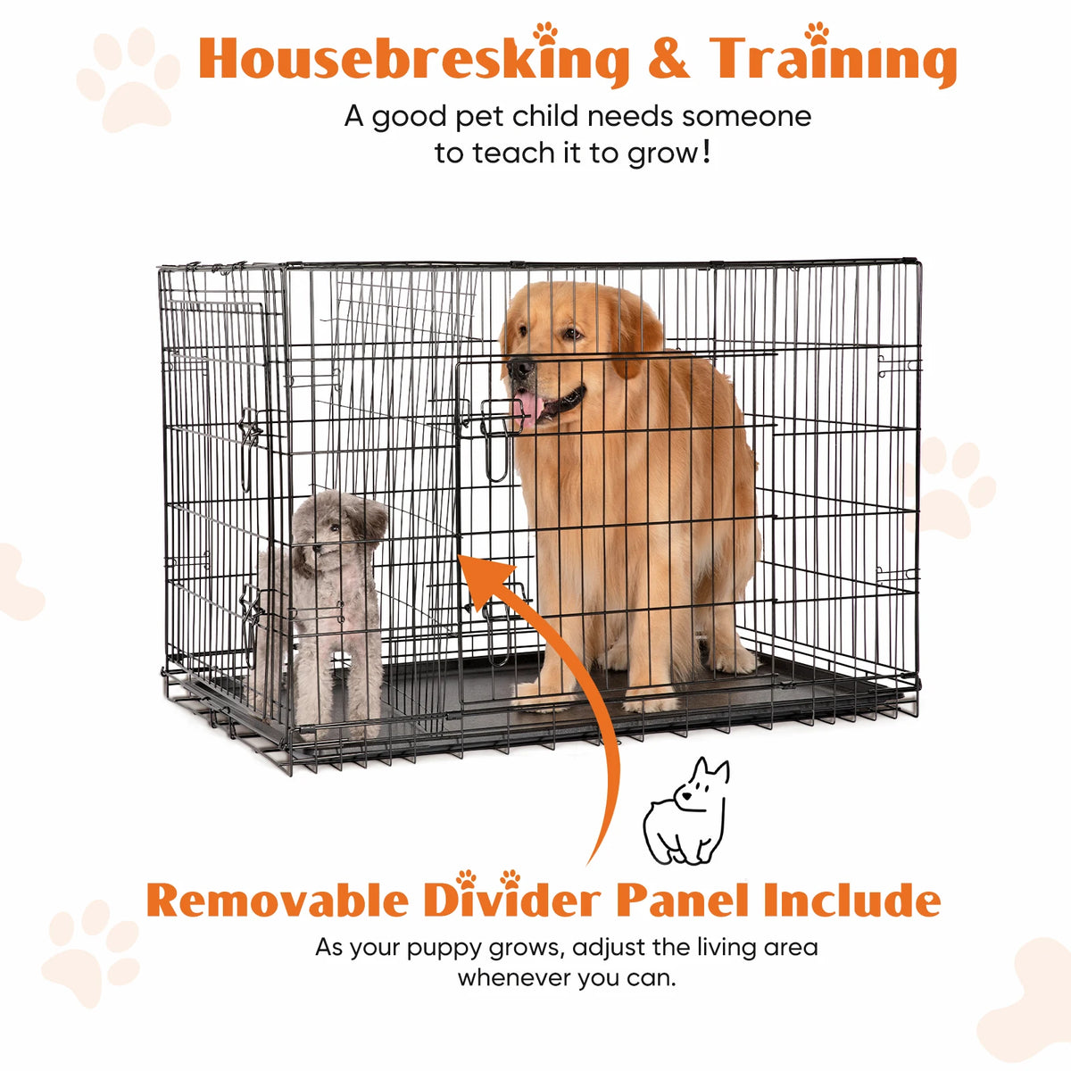 JHK Folding Metal Double Door Dog Crate With Removable Tray