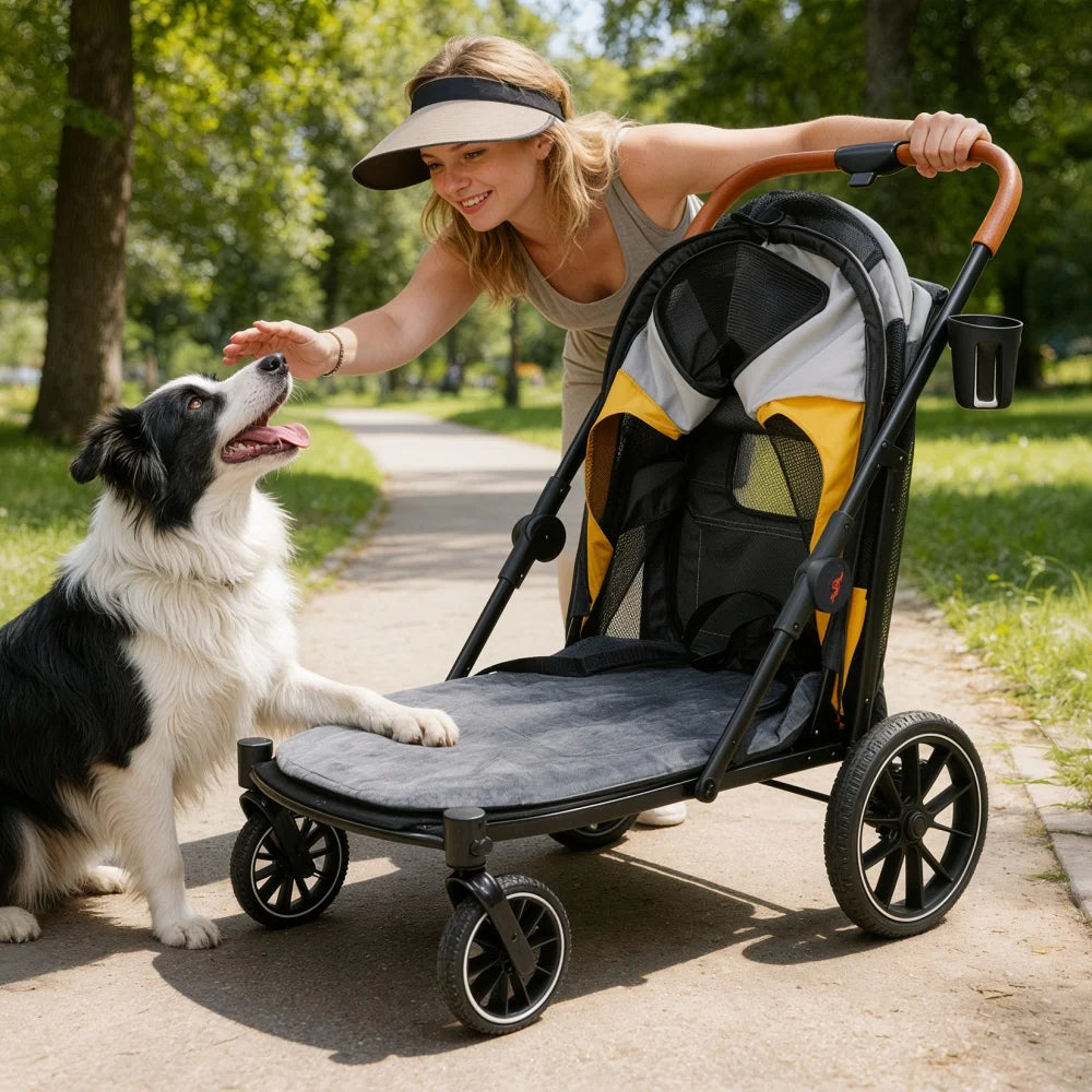 Foldable Pet Stroller With Breathable Comfort And One Click Folding