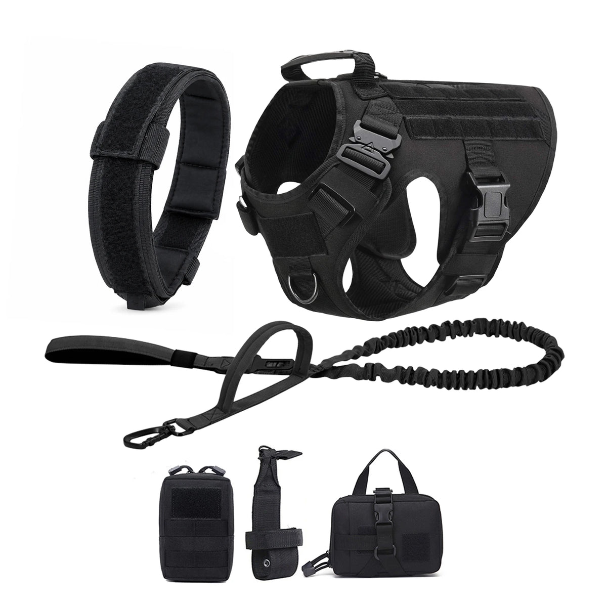 PETRAVEL Tactical Dog Harness Collar And Leash With Molle Pouches