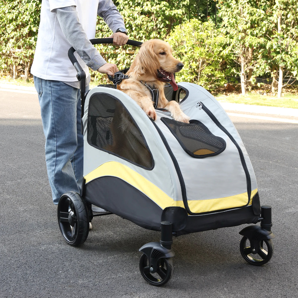 Foldable Portable Dog Stroller With Breathable Carrier For Travel