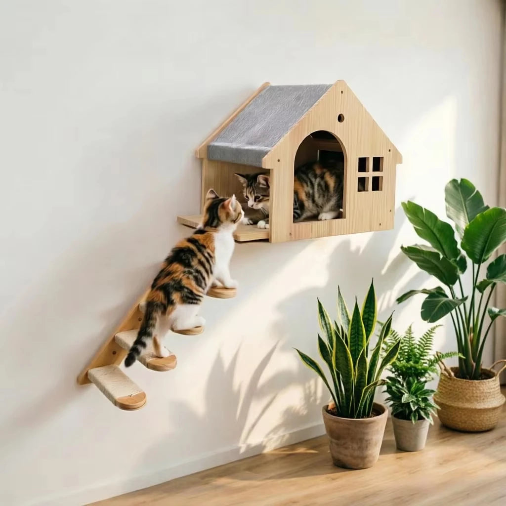 CWV Wooden Wall Mounted Cat Villa Platform Resting Shelf