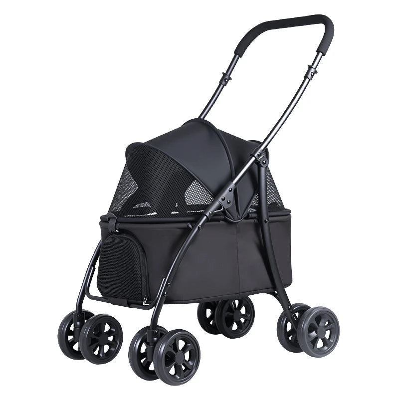 Foldable Pet Stroller with Swivel Wheels and Breathable Mesh Windows