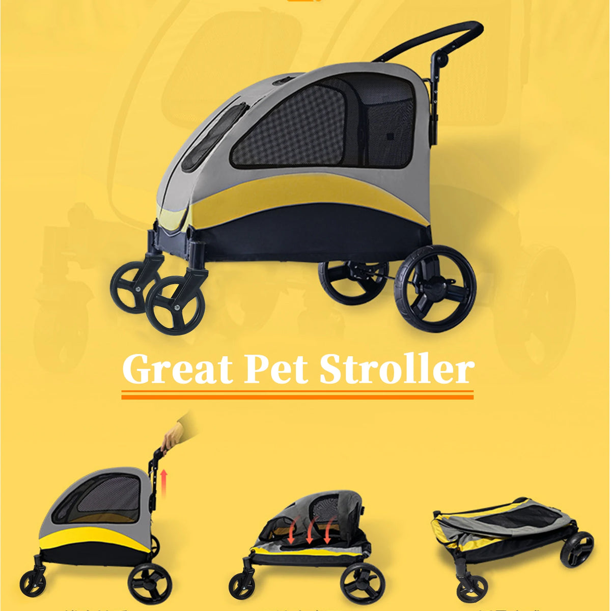 Foldable Portable Dog Stroller With Breathable Carrier For Travel