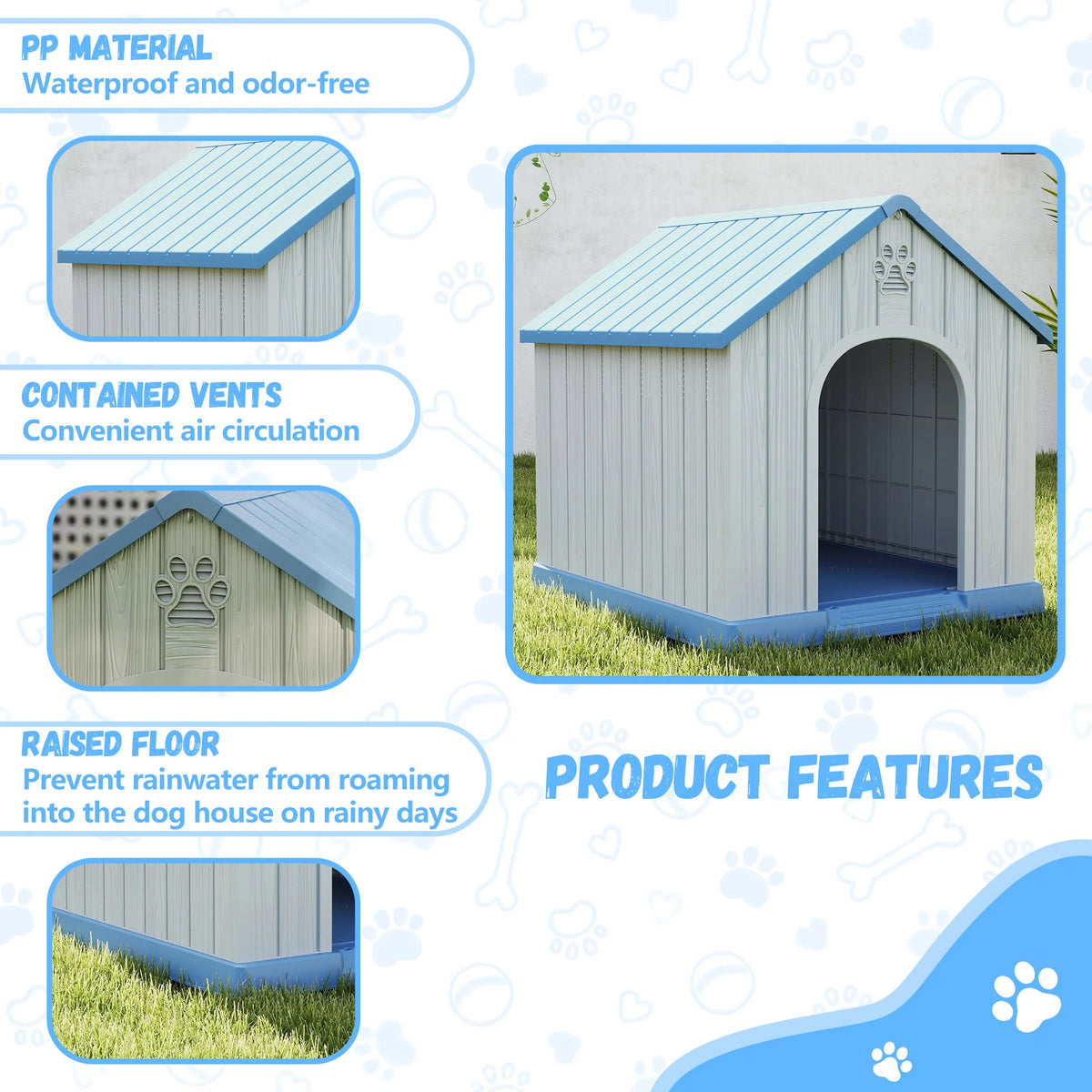 Weatherproof Plastic Dog House For Pets Indoor Outdoor Safe Shelter