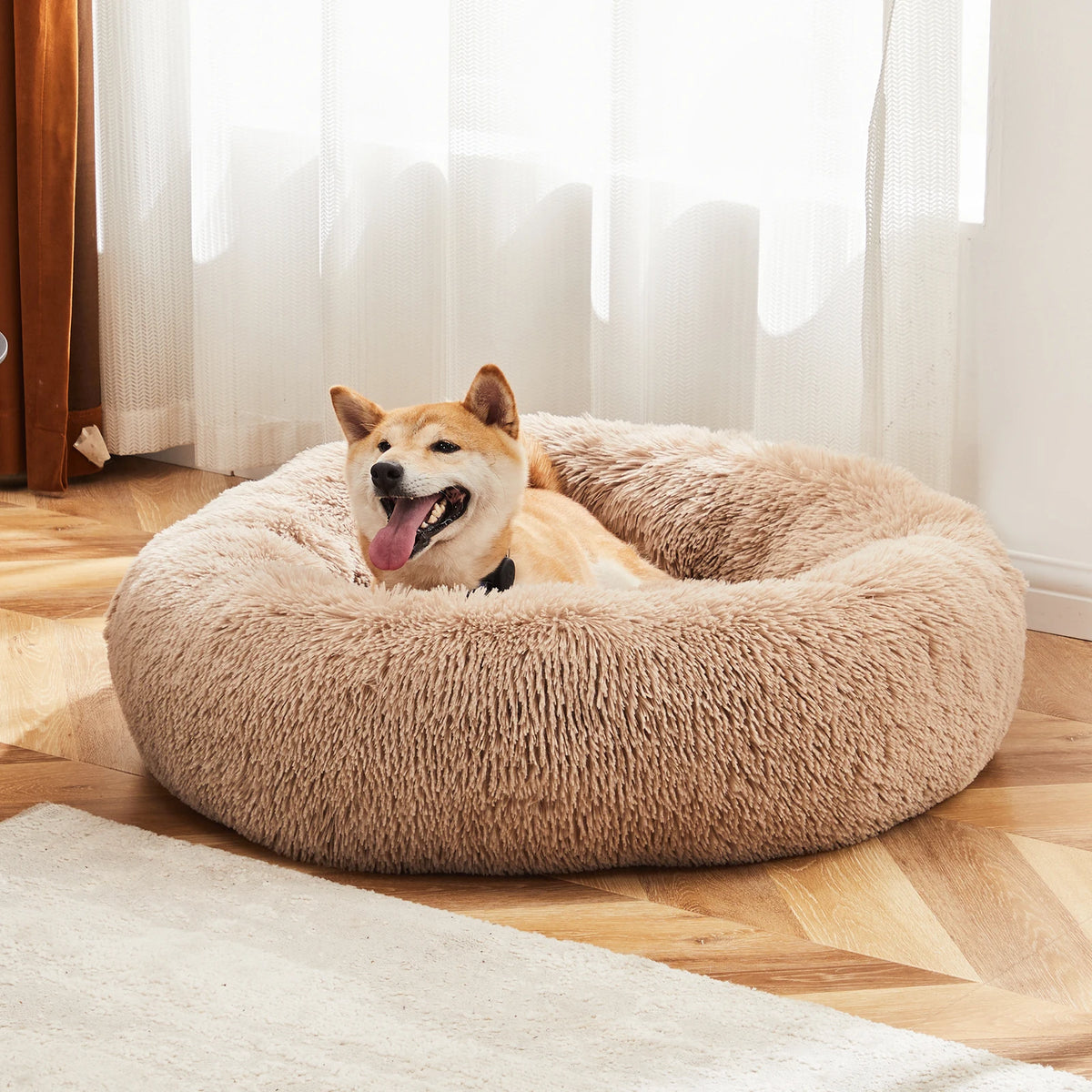 JHK Washable Round Plush Dog Bed Coral Fleece Comfort Cushion