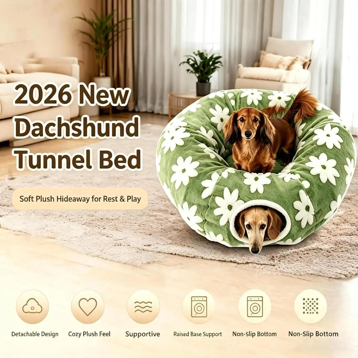 Dachshund Tunnel Bed With Plush Foldable Comfort For Dogs