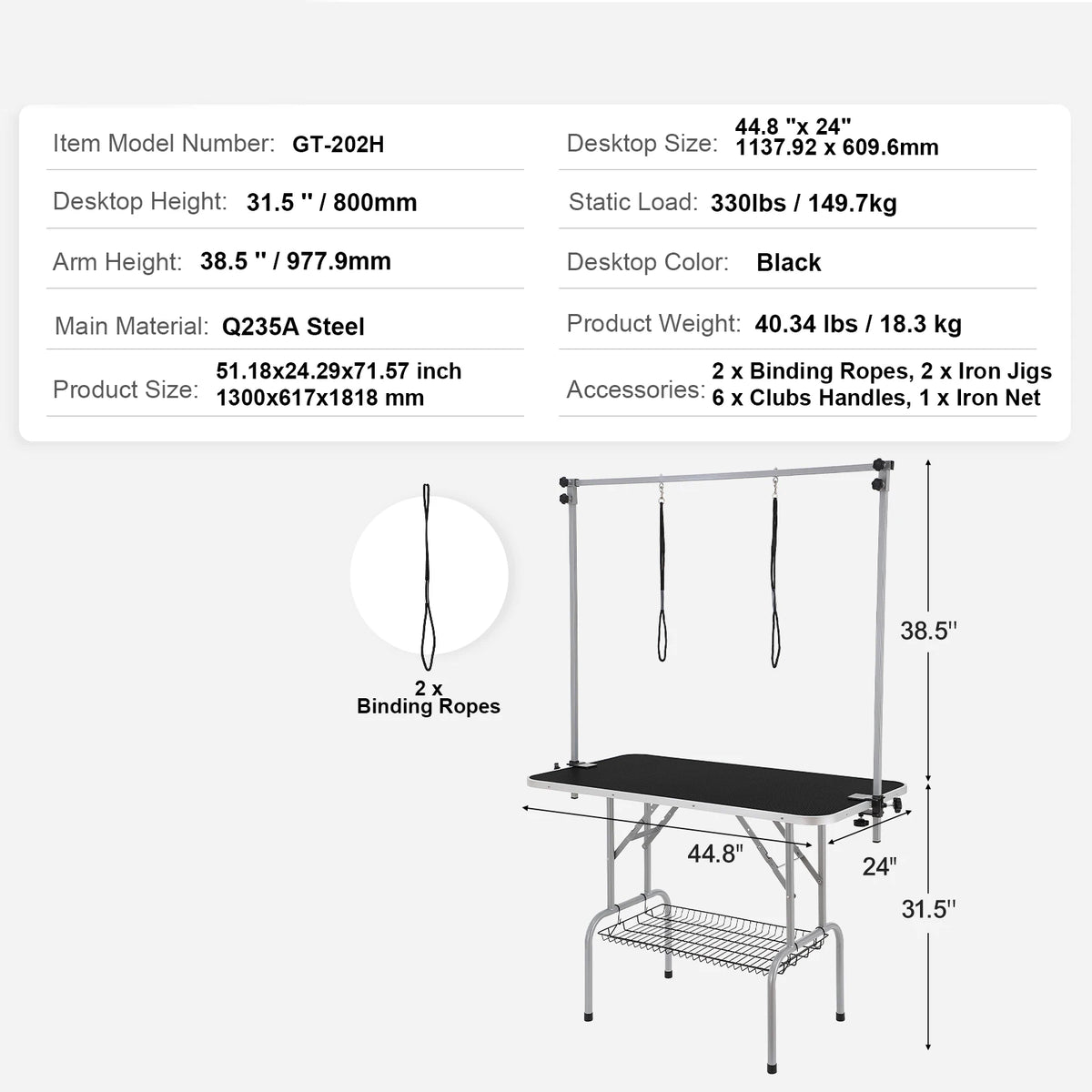 Foldable Metal Pet Grooming Table With Loop And Safety Clamp