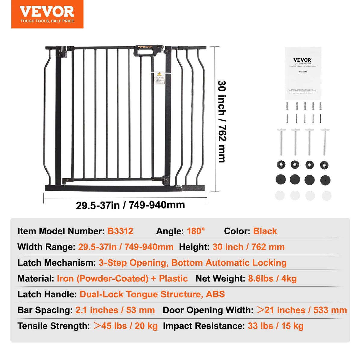 SucceBuy Pressure Mount Baby Dog Gate With Easy Step Walk Through