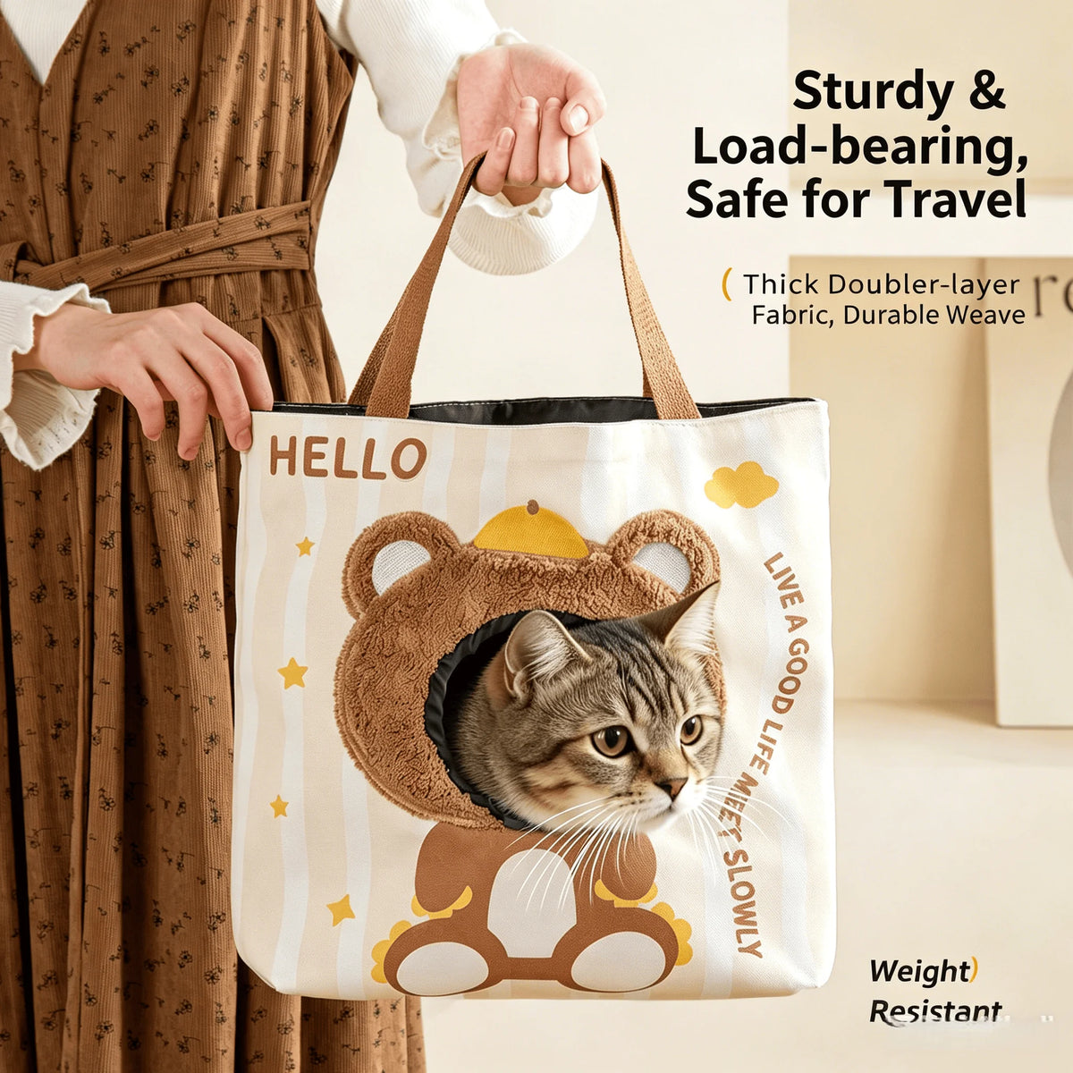 Breathable Canvas Cat Tote Carrier for Convenient Pet Travel