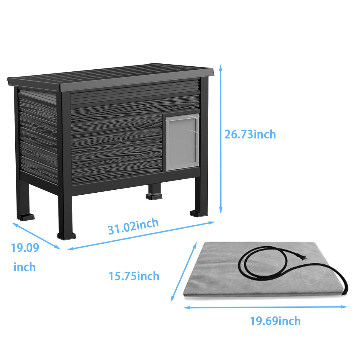 Heated Plastic Cat House For Indoor Outdoor Weatherproof Pet Shelter