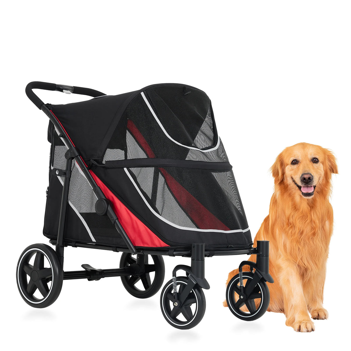 Pet Stroller For Multiple Dogs With Canopy And Storage Organizer
