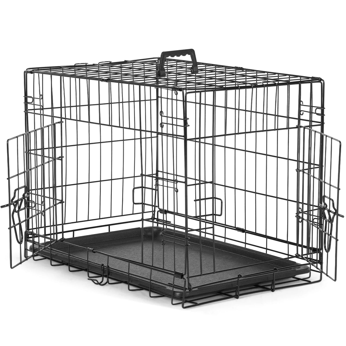JHK Folding Metal Double Door Dog Crate With Removable Tray