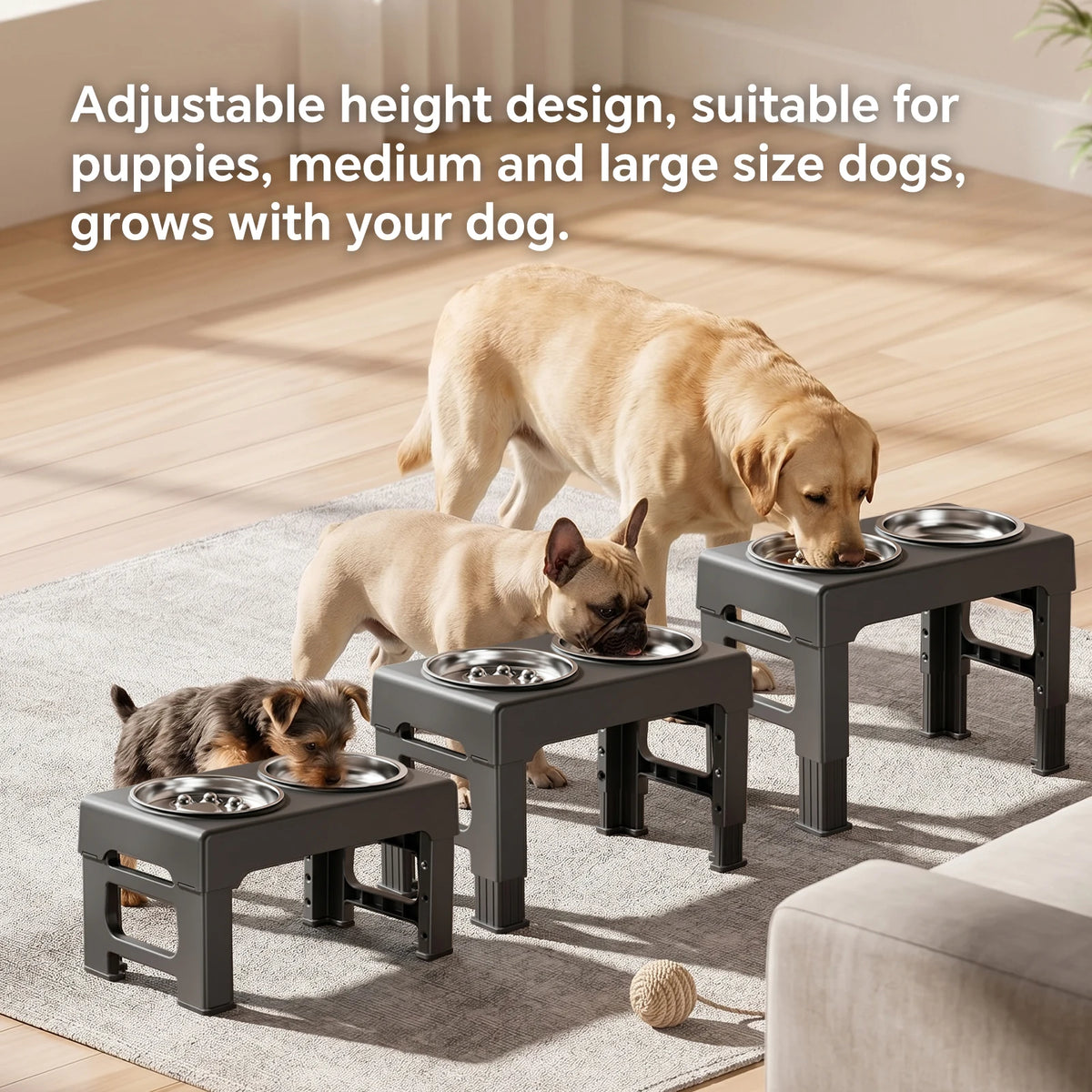 Adjustable Raised Dog Feeder With Double Stainless Steel Bowls