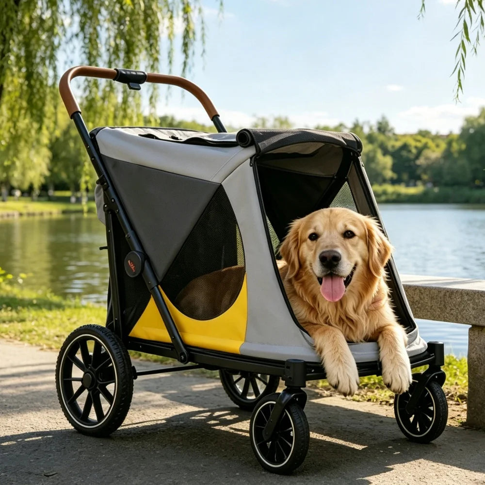 Foldable Pet Stroller With Breathable Comfort And One Click Folding