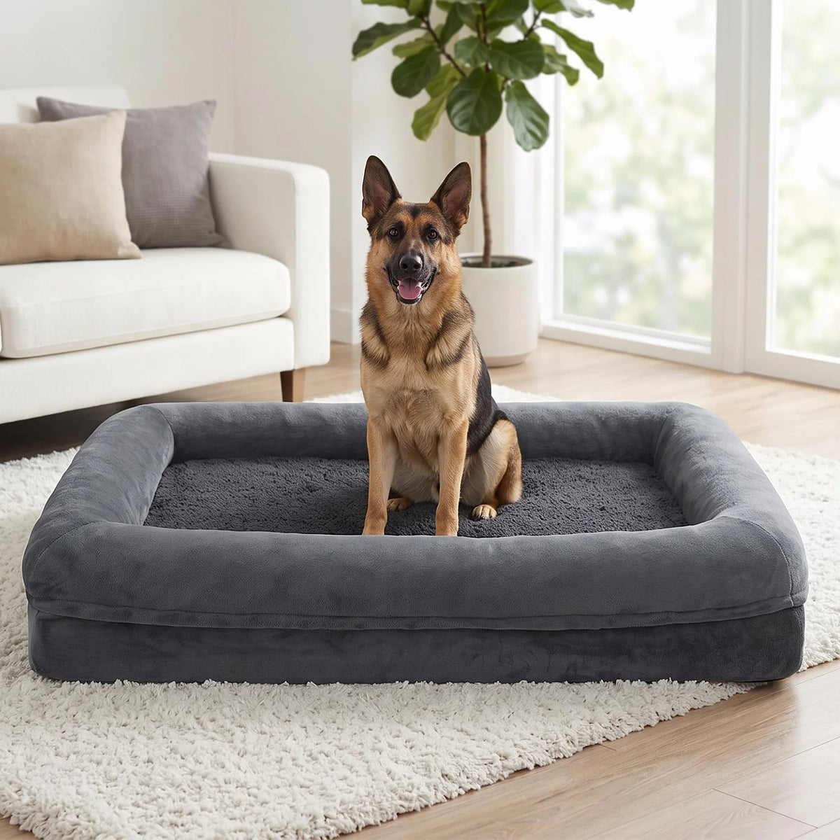 OUTWIND Washable Orthopedic Dog Bed With Bolster Raised Sides