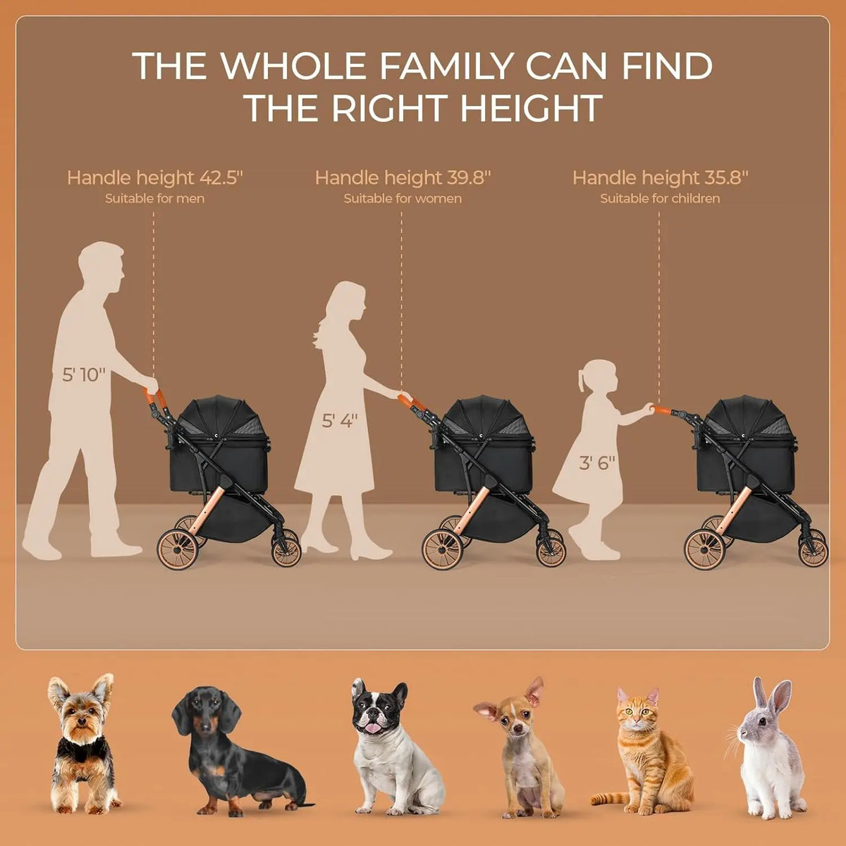 Foldable Pet Stroller With Sun Shade, Shock Absorbers And Carrier