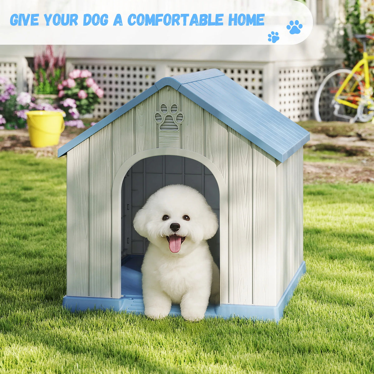 Weatherproof Plastic Dog House For Pets Indoor Outdoor Safe Shelter