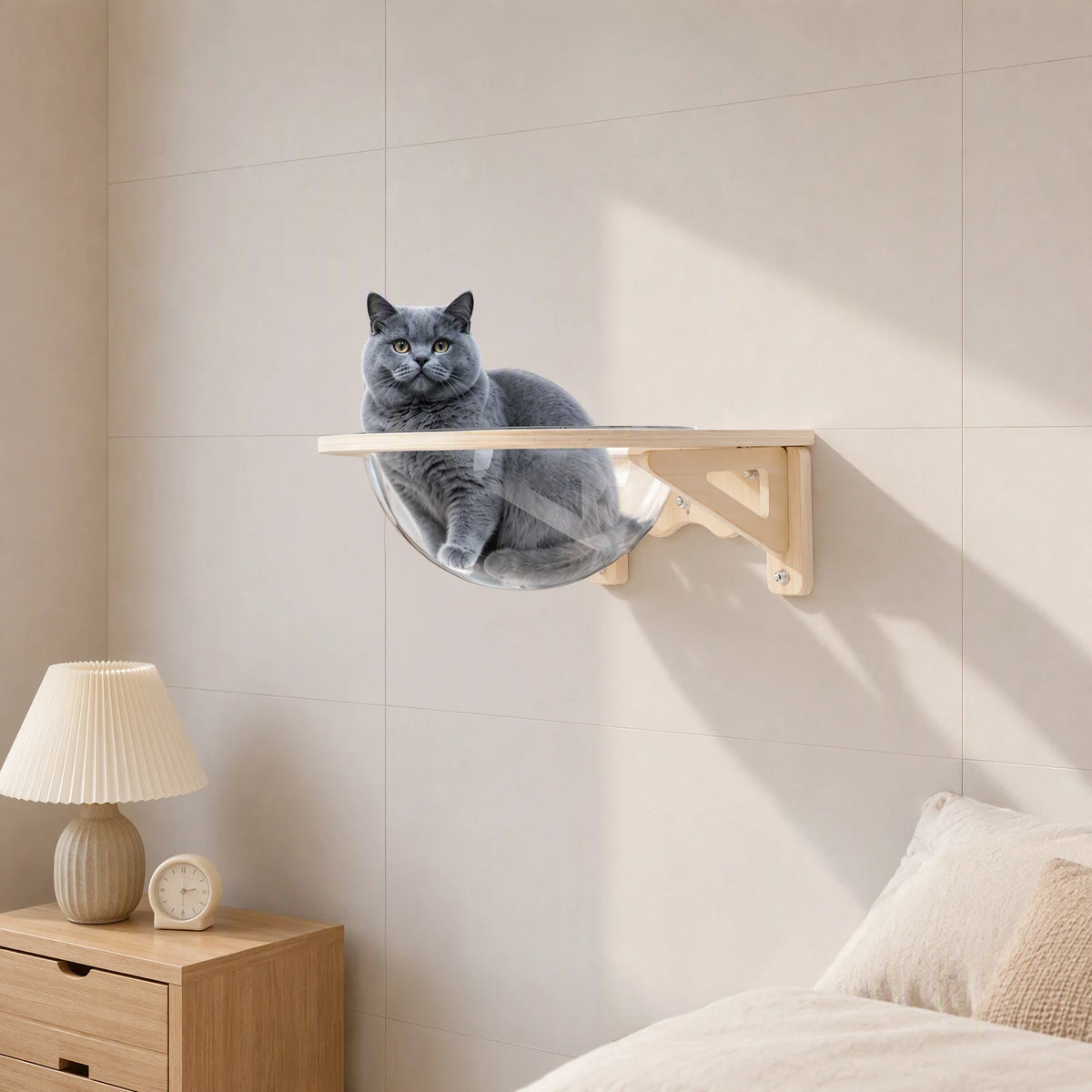 Wall Mounted Wooden Cat Capsule Bed With Clear Viewing Window