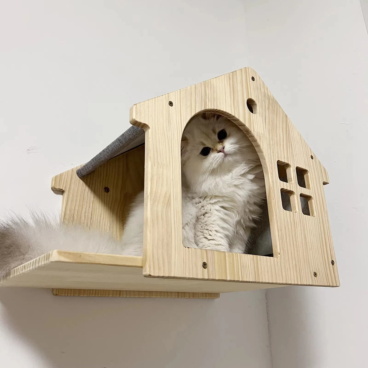 CWV Wooden Wall Mounted Cat Villa Platform Resting Shelf