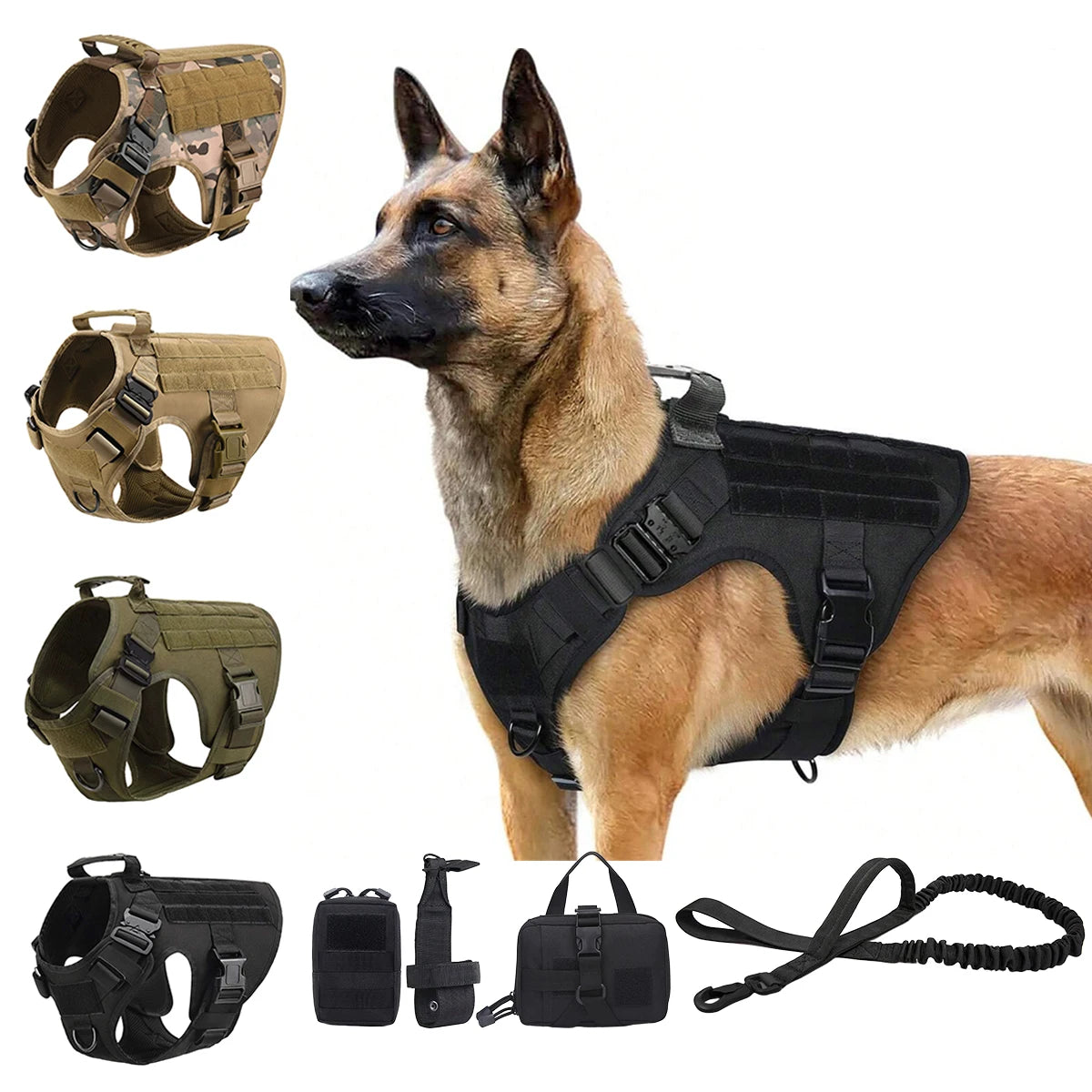 PETRAVEL Tactical Dog Harness Collar And Leash With Molle Pouches