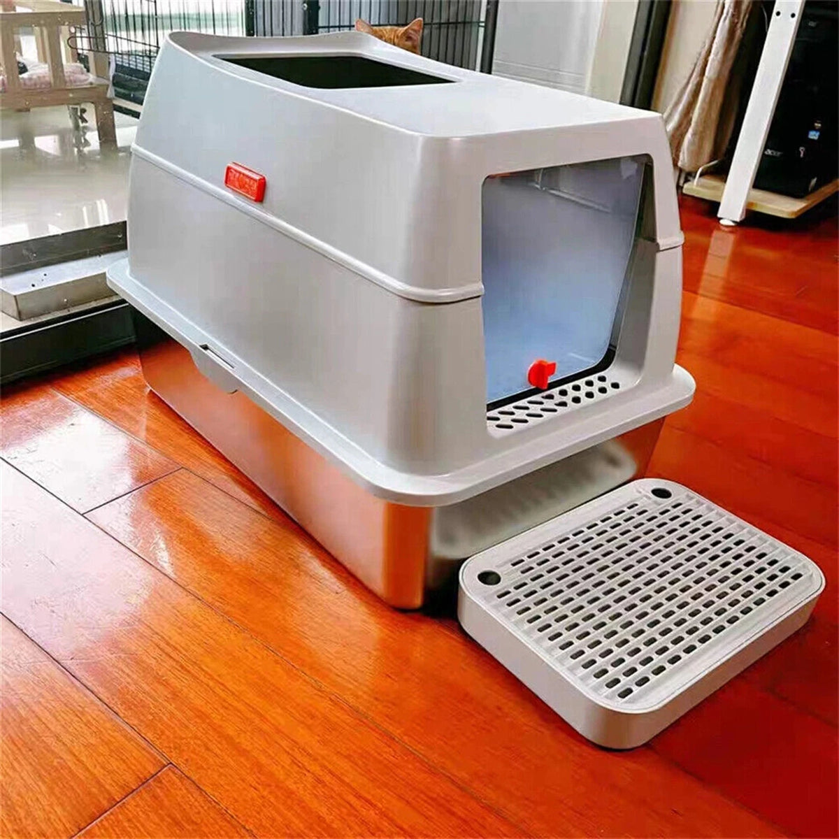 Premium Enclosed Stainless Steel Cat Litter Box With Scoop