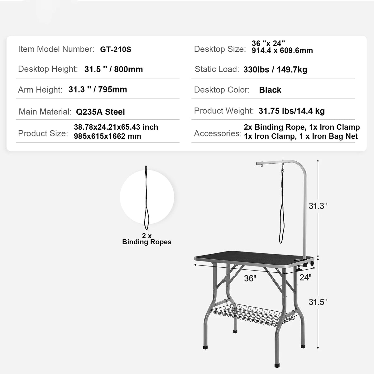 Foldable Metal Pet Grooming Table With Loop And Safety Clamp