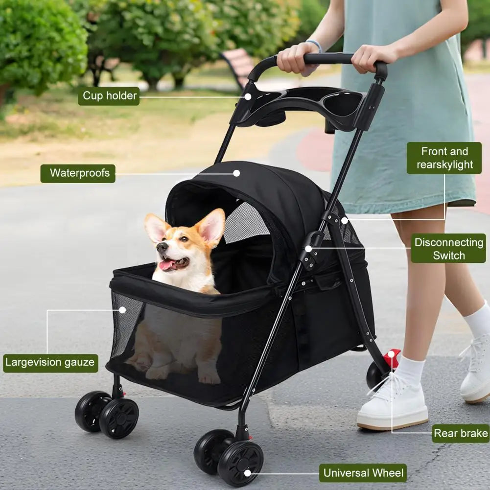 Breathable Mesh Pet Stroller With Visible Window And Four Wheels