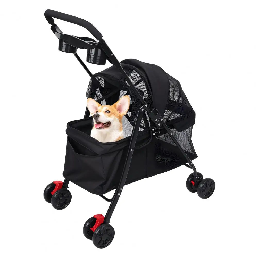 Breathable Mesh Pet Stroller With Visible Window And Four Wheels