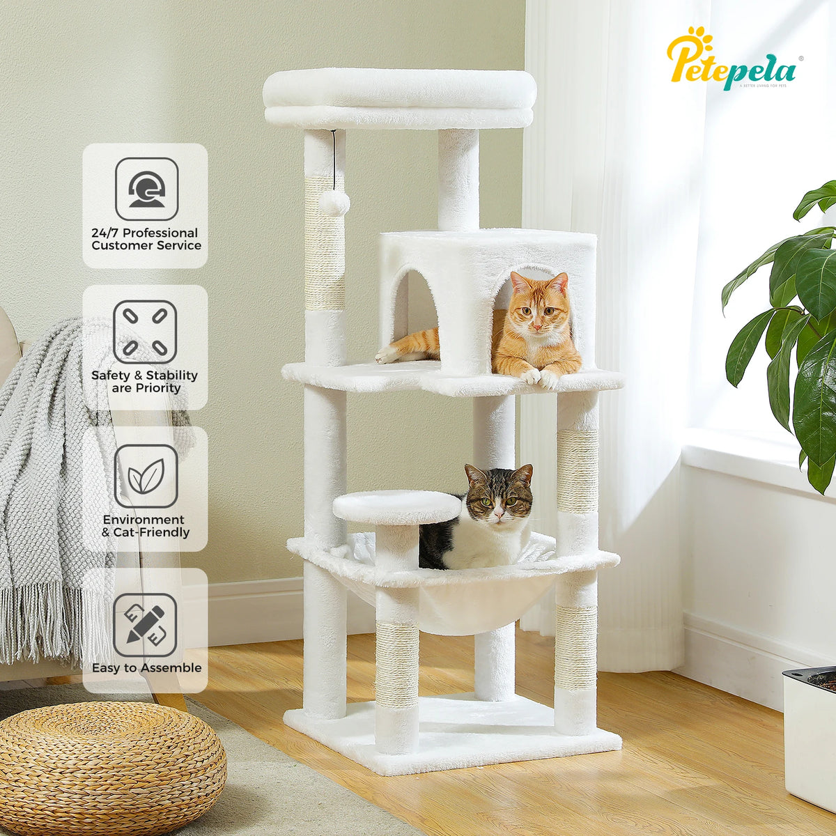 Petepela Premium Cat Tree Tower With Hammock And Top Platform